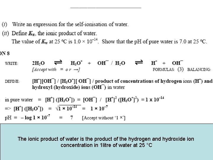 The ionic product of water is the product of the hydrogen and hydroxide ion The ionic product of water is the product of the hydrogen and hydroxide ion