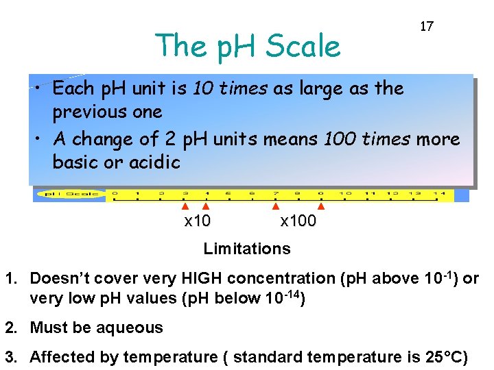 The p. H Scale 17 • Each p. H unit is 10 times as The p. H Scale 17 • Each p. H unit is 10 times as