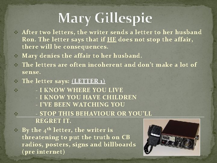 Mary Gillespie v After two letters, the writer sends a letter to her husband Mary Gillespie v After two letters, the writer sends a letter to her husband