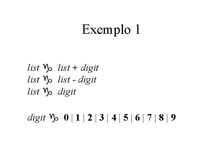 Exemplo 1 list g list + digit list g list - digit list g Exemplo 1 list g list + digit list g list - digit list g