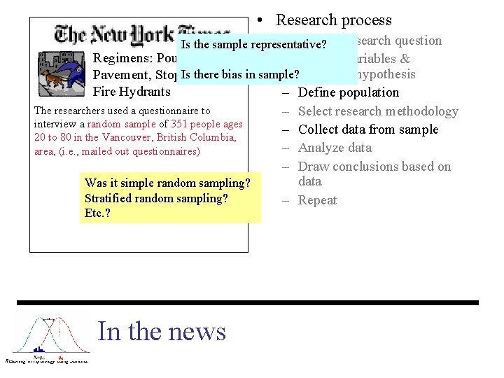  • Research process – Ask the research question Is the sample representative? Regimens: