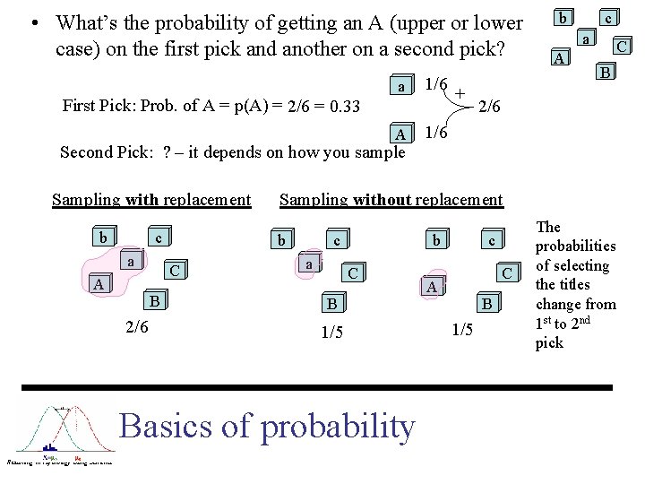  • What’s the probability of getting an A (upper or lower case) on