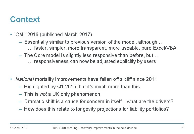 Context • CMI_2016 (published March 2017) – Essentially similar to previous version of the