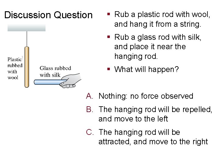 Discussion Question § Rub a plastic rod with wool, and hang it from a