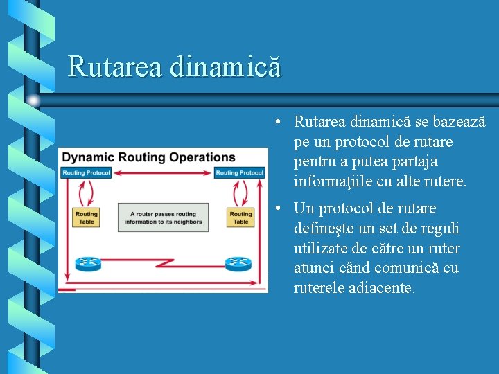 Rutarea dinamică • Rutarea dinamică se bazează pe un protocol de rutare pentru a