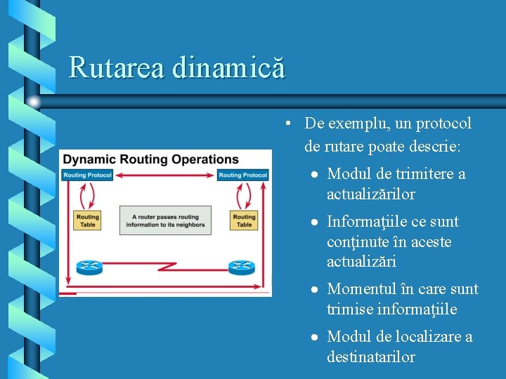 Rutarea dinamică • De exemplu, un protocol de rutare poate descrie: · Modul de