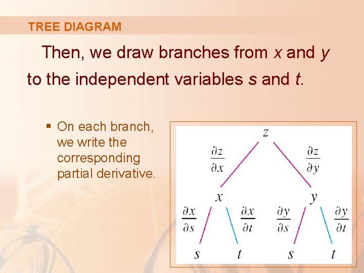 TREE DIAGRAM Then, we draw branches from x and y to the independent variables