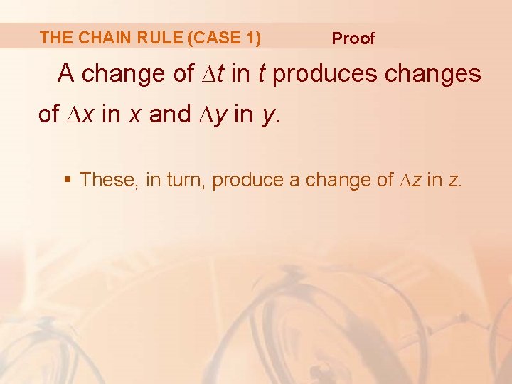 THE CHAIN RULE (CASE 1) Proof A change of ∆t in t produces changes