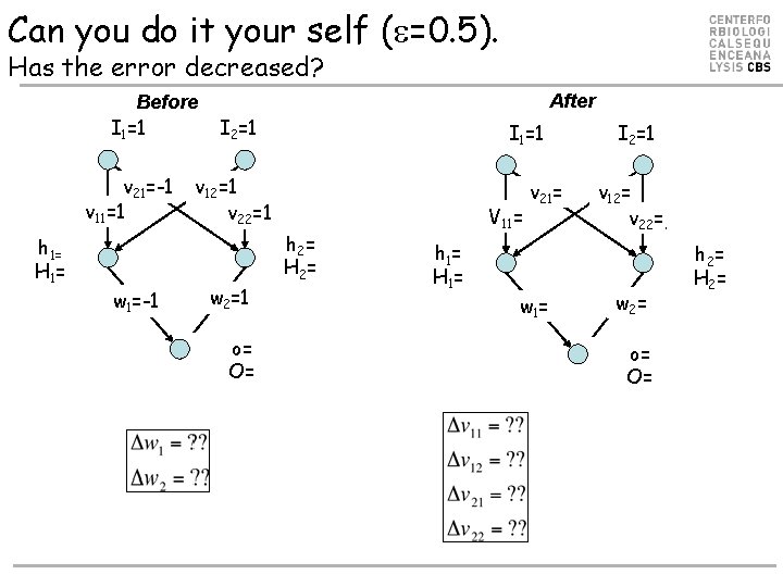 Can you do it your self ( =0. 5). Has the error decreased? Before Can you do it your self ( =0. 5). Has the error decreased? Before