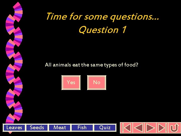 Time for some questions… Question 1 All animals eat the same types of food?