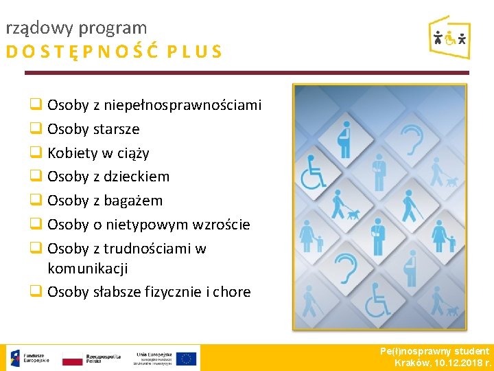 rządowy program DOSTĘPNOŚĆ PLUS q Osoby z niepełnosprawnościami q Osoby starsze q Kobiety w