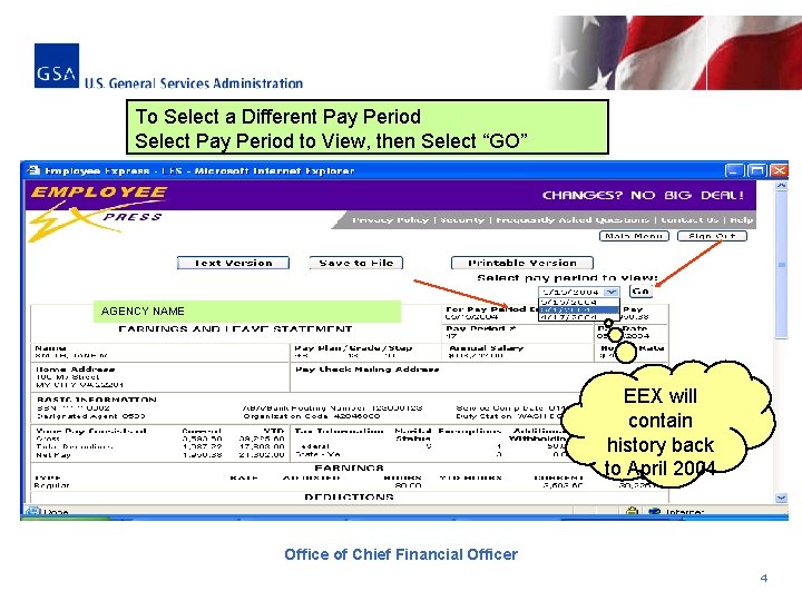 To Select a Different Pay Period Select Pay Period to View, then Select “GO”