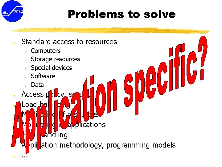 Problems to solve ● Standard access to resources ● ● ● Computers Storage resources