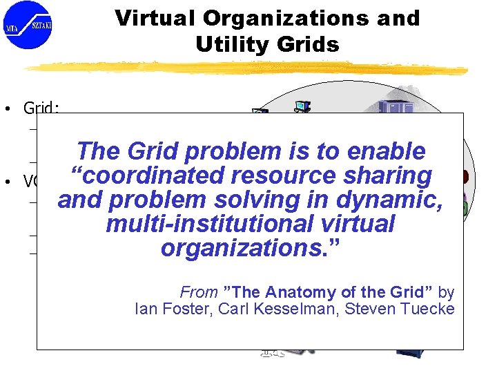 Virtual Organizations and Utility Grids • Grid: – Resources that host the same middleware