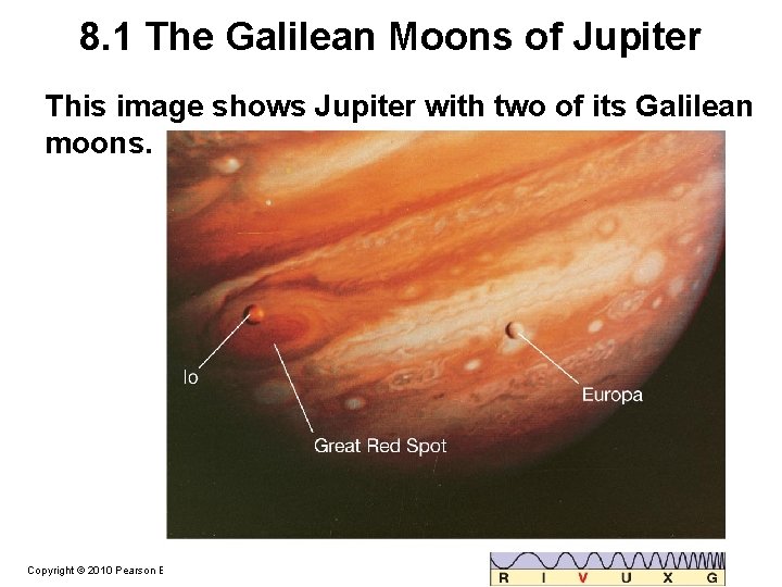 8. 1 The Galilean Moons of Jupiter This image shows Jupiter with two of