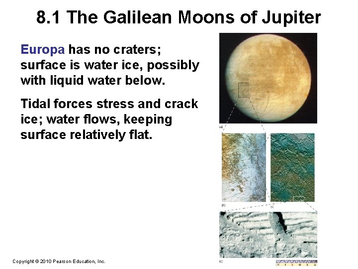 8. 1 The Galilean Moons of Jupiter Europa has no craters; surface is water