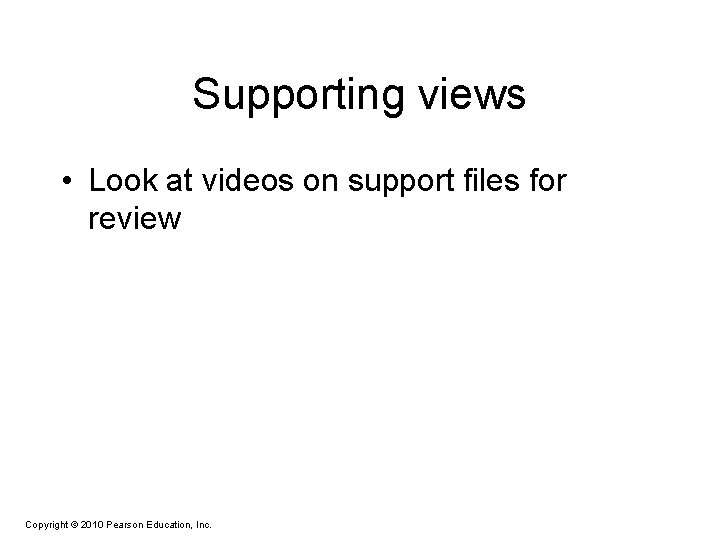 Supporting views • Look at videos on support files for review Copyright © 2010