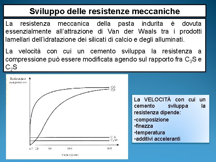 Sviluppo delle resistenze meccaniche La resistenza meccanica della pasta indurita è dovuta essenzialmente all’attrazione