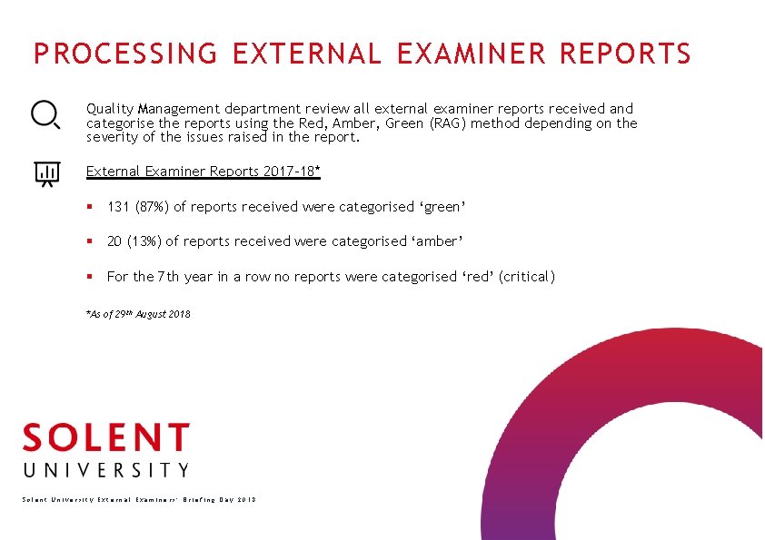 PROCESSING EXTERNAL EXAMINER REPORTS Quality Management department review all external examiner reports received and