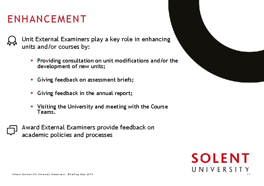 ENHANCEMENT Unit External Examiners play a key role in enhancing units and/or courses by: