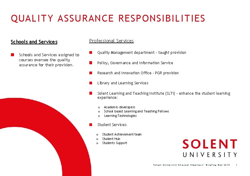 QUALITY ASSURANCE RESPONSIBILITIES Schools and Services assigned to courses oversee the quality assurance for