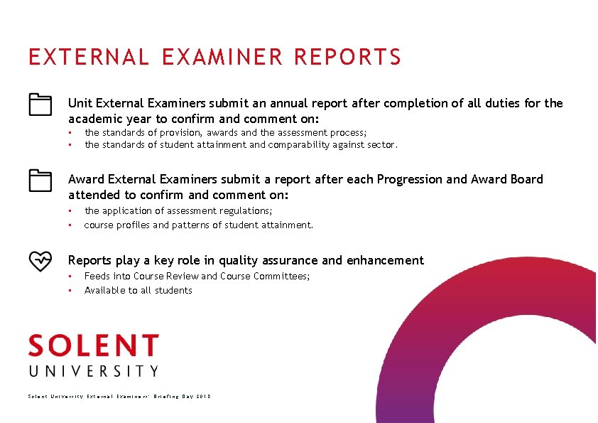 EXTERNAL EXAMINER REPORTS Unit External Examiners submit an annual report after completion of all