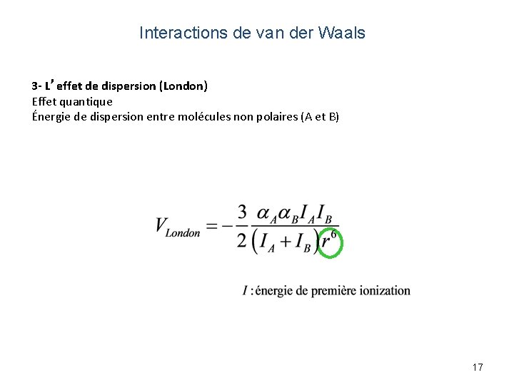 Interactions de van der Waals 3 - L’effet de dispersion (London) Effet quantique Énergie