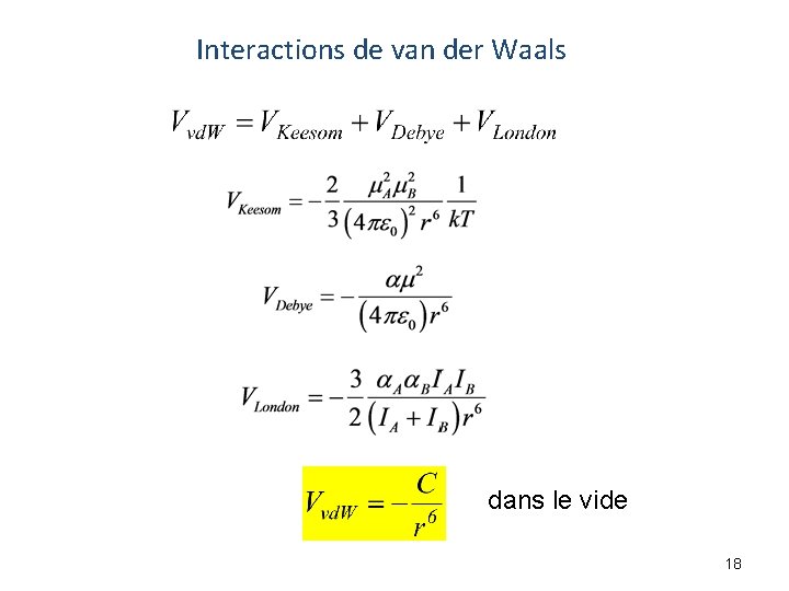 Interactions de van der Waals dans le vide 18 