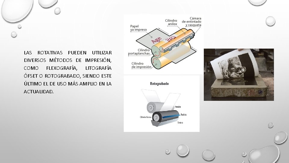 LAS ROTATIVAS PUEDEN UTILIZAR DIVERSOS MÉTODOS DE IMPRESIÓN, COMO FLEXOGRAFÍA, LITOGRAFÍA ÓFSET O ROTOGRABADO,