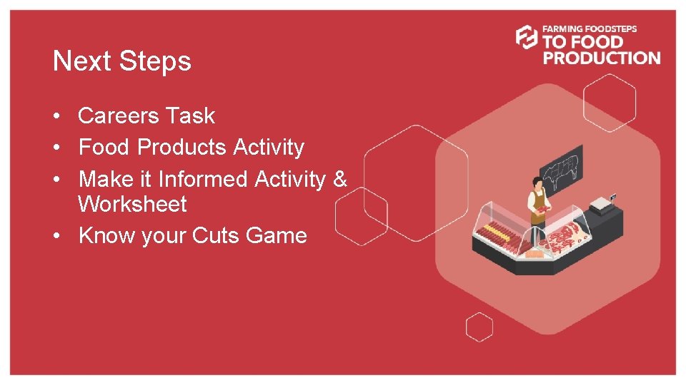 Next Steps • Careers Task • Food Products Activity • Make it Informed Activity
