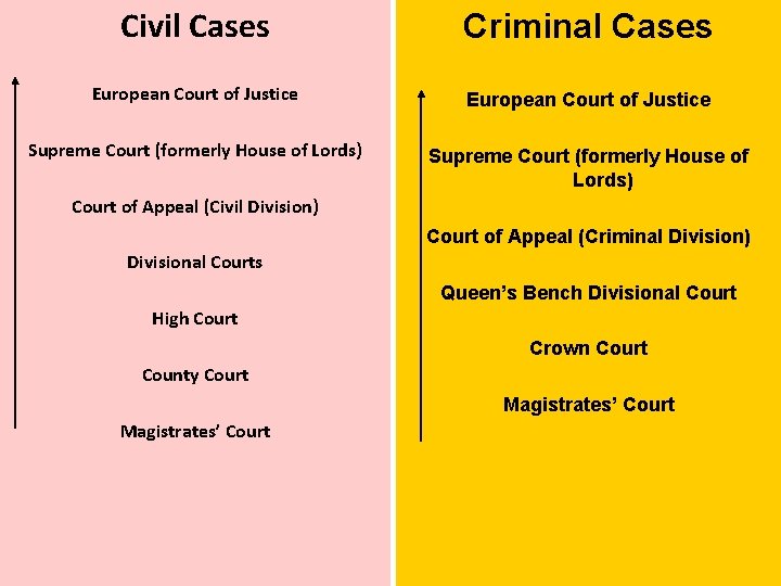 Civil Cases Criminal Cases European Court of Justice Supreme Court (formerly House of Lords)