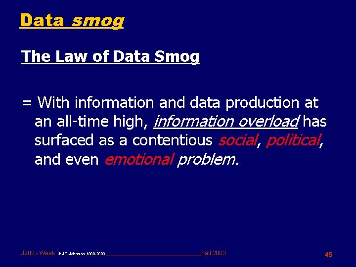 Data smog The Law of Data Smog = With information and data production at