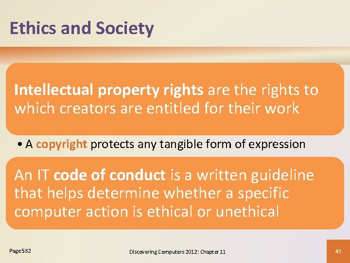 Ethics and Society Intellectual property rights are the rights to which creators are entitled