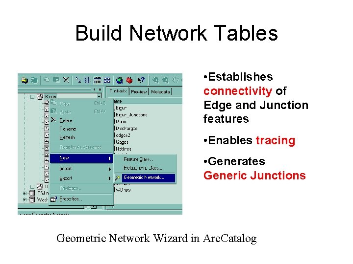 Build Network Tables • Establishes connectivity of Edge and Junction features • Enables tracing