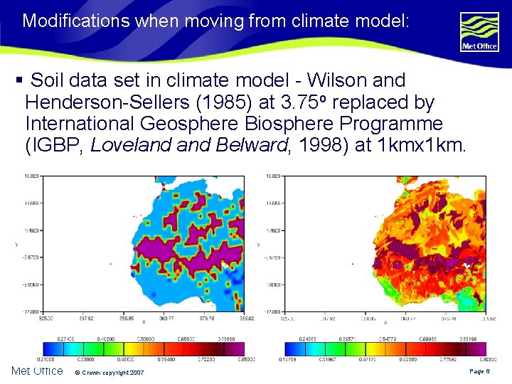 Modifications when moving from climate model: § Soil data set in climate model -