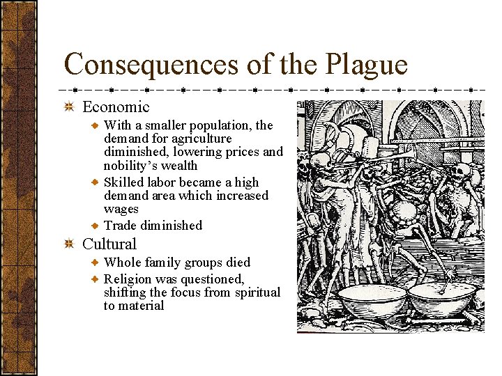 Consequences of the Plague Economic With a smaller population, the demand for agriculture diminished,