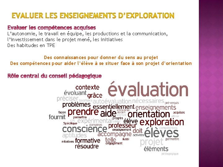 L’autonomie, le travail en équipe, les productions et la communication, l’investissement dans le projet