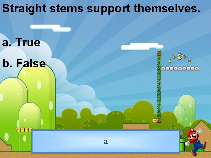 Straight stems support themselves. a. True b. False a 