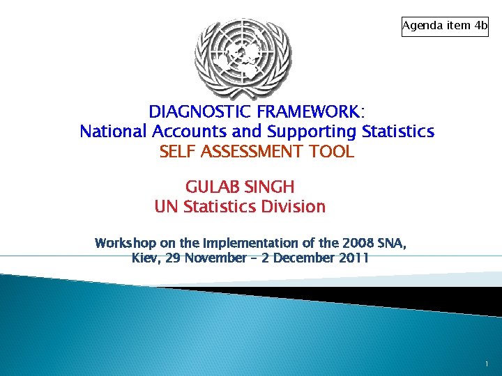 Agenda item 4 b DIAGNOSTIC FRAMEWORK: National Accounts and Supporting Statistics SELF ASSESSMENT TOOL