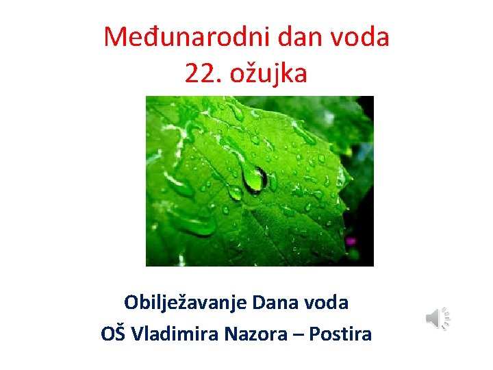 Međunarodni dan voda 22. ožujka Obilježavanje Dana voda OŠ Vladimira Nazora – Postira 