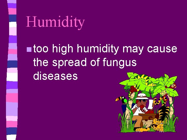 Humidity n too high humidity may cause the spread of fungus diseases 