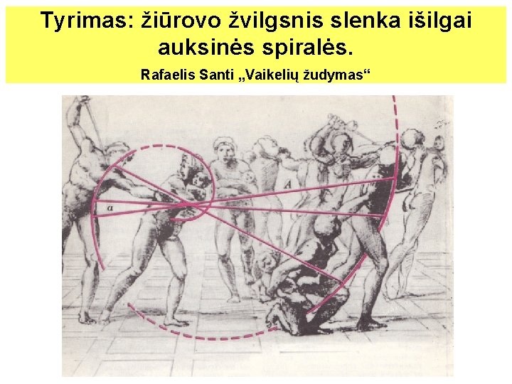 Tyrimas: žiūrovo žvilgsnis slenka išilgai auksinės spiralės. Rafaelis Santi „Vaikelių žudymas“ 