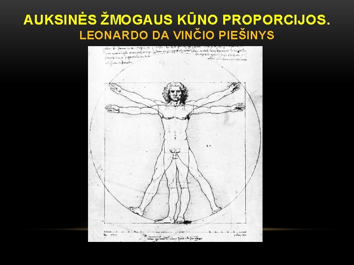 AUKSINĖS ŽMOGAUS KŪNO PROPORCIJOS. LEONARDO DA VINČIO PIEŠINYS 