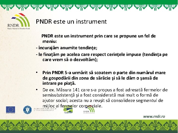 PNDR este un instrument prin care se propune un fel de meniu: - încurajăm