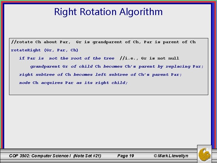 Right Rotation Algorithm //rotate Ch about Par, Gr is grandparent of Ch, Par is