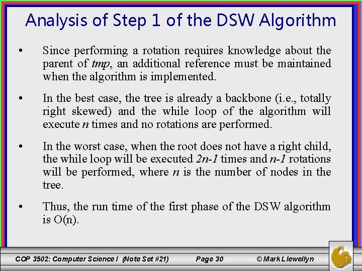 Analysis of Step 1 of the DSW Algorithm • Since performing a rotation requires