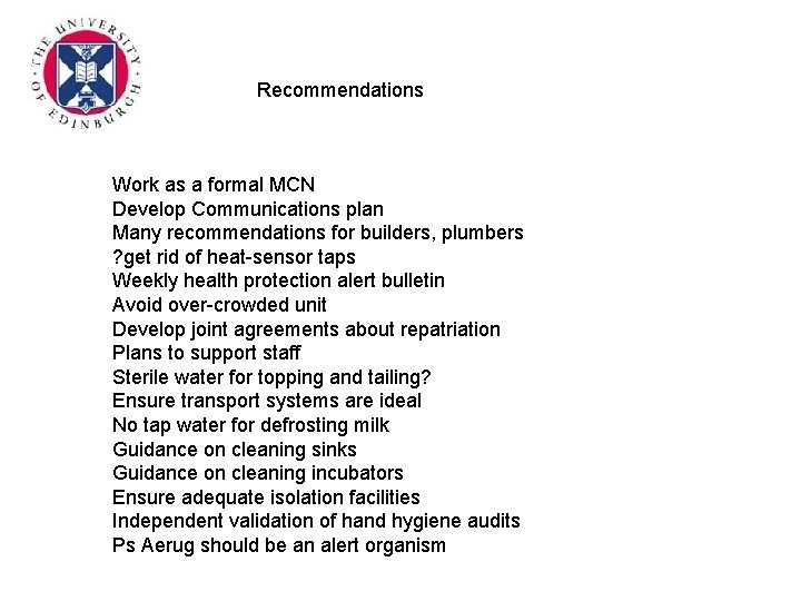 Recommendations Work as a formal MCN Develop Communications plan Many recommendations for builders, plumbers