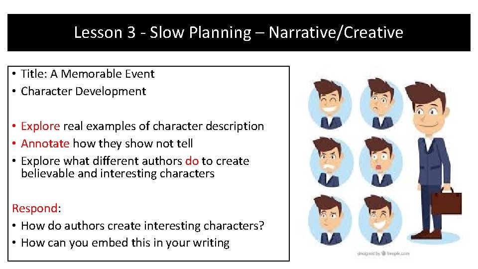 Lesson 3 - Slow Planning – Narrative/Creative • Title: A Memorable Event • Character Lesson 3 - Slow Planning – Narrative/Creative • Title: A Memorable Event • Character