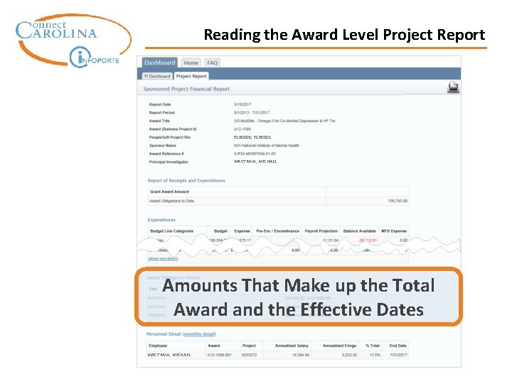 Reading the Award Level Project Report 5190000, 5190001 MACTRAIN, MICHAEL Amounts That Make up