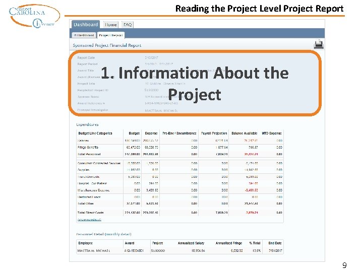 Reading the Project Level Project Report 1. Information About the Project 5190000 MACTRAIN, MICHAEL
